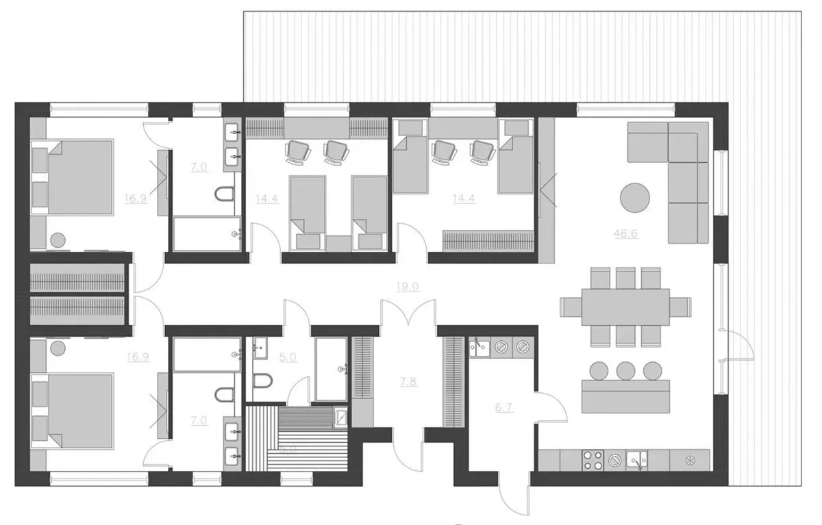 Планировка: Коттедж 154,7 м² в ЖК «Коттеджный поселок Terra Vitae. Новое Токсово»