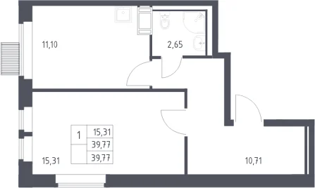 Планировка: 1-комнатная квартира 39,8 м² в ЖК «Большое Путилково»