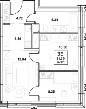 Планировка: Евротрёшка 47,8 м² в ЖК «ЭВОПАРК Измайлово»