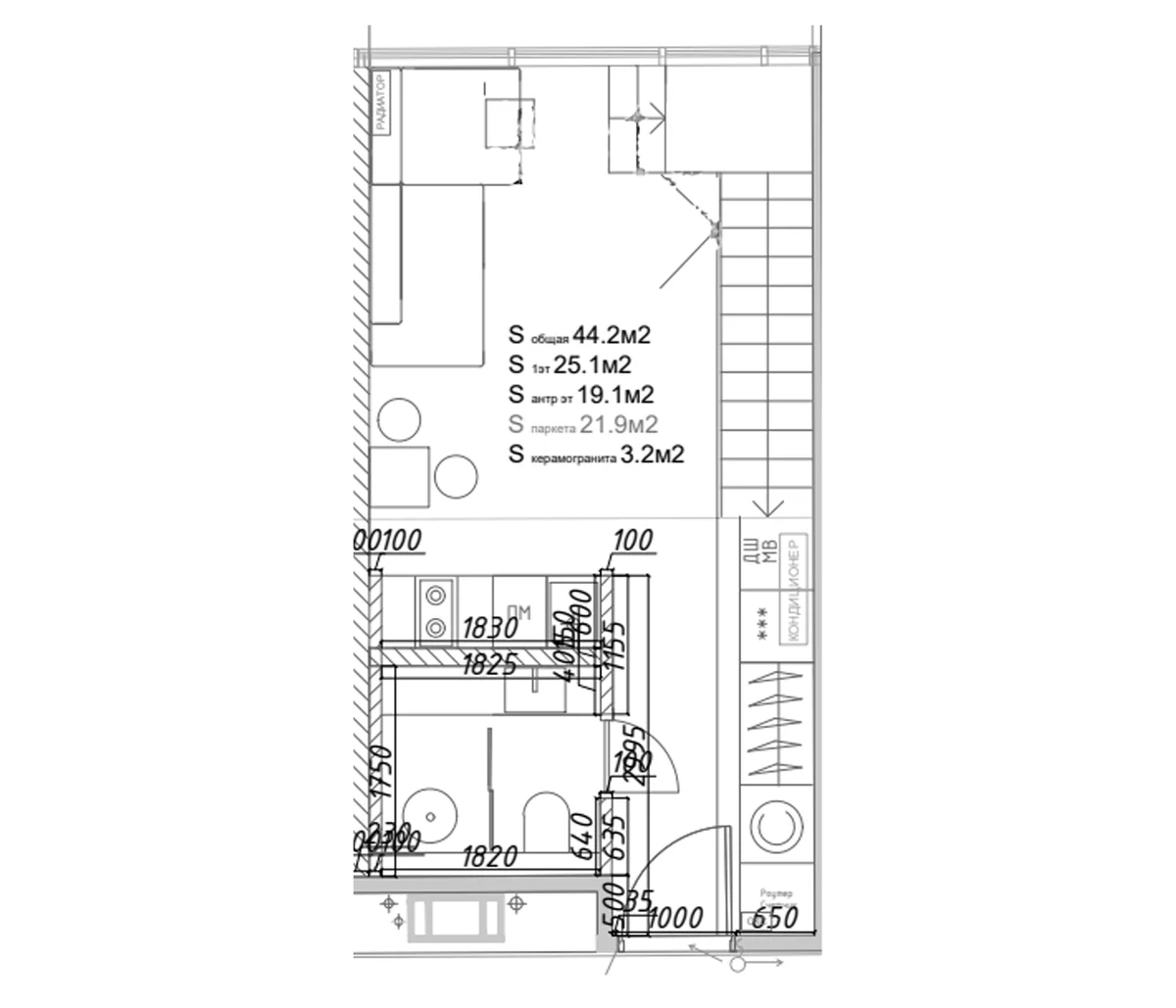 Планировка: Квартира 44,9 м² в ЖК «Yard Residence»