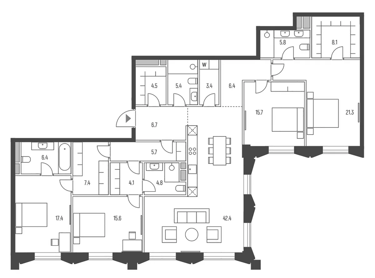 Планировка: Квартира евро-5 181,1 м² в ЖК «Веспер Кутузовский»
