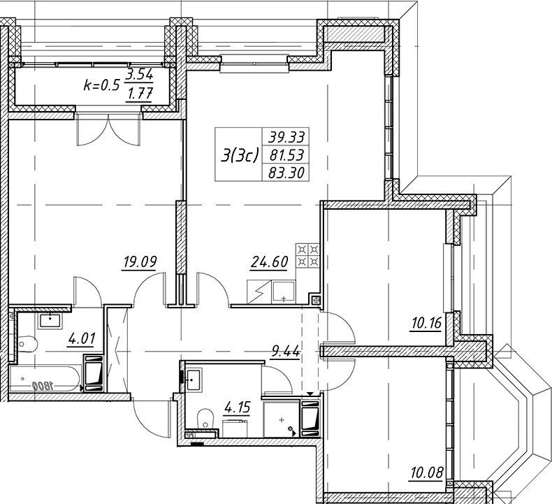 Планировка: Квартира евро-4 81,5 м² в ЖК «Цивилизация на Неве»