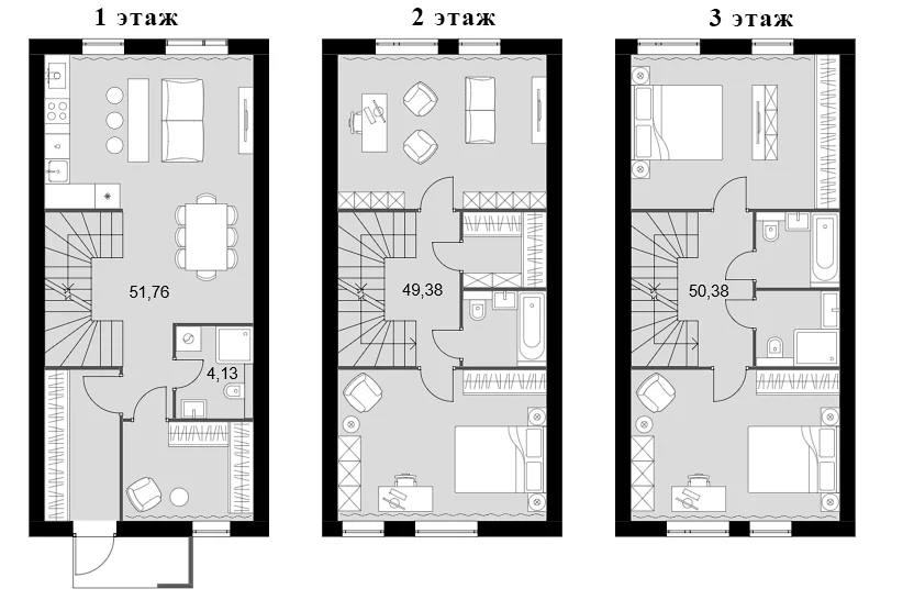 Планировка: Таунхаус 155,7 м² в ЖК «Мартемьяново Клаб»