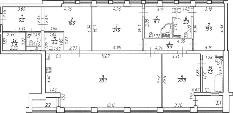 Планировка: Квартира евро-4 178,8 м² в ЖК «Дефанс»