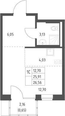 Планировка: Студия 25,9 м² в ЖК «Подольские кварталы»