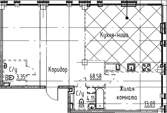 Планировка: Евродвушка 89,2 м² в ЖК «Кронфорт»