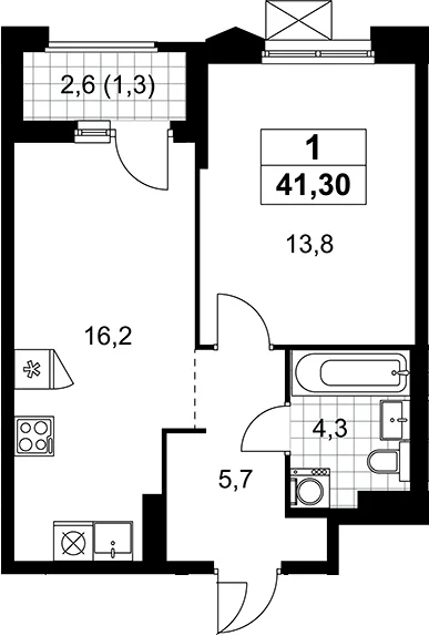 Планировка: Евродвушка 40 м² в ЖК «Деснаречье»