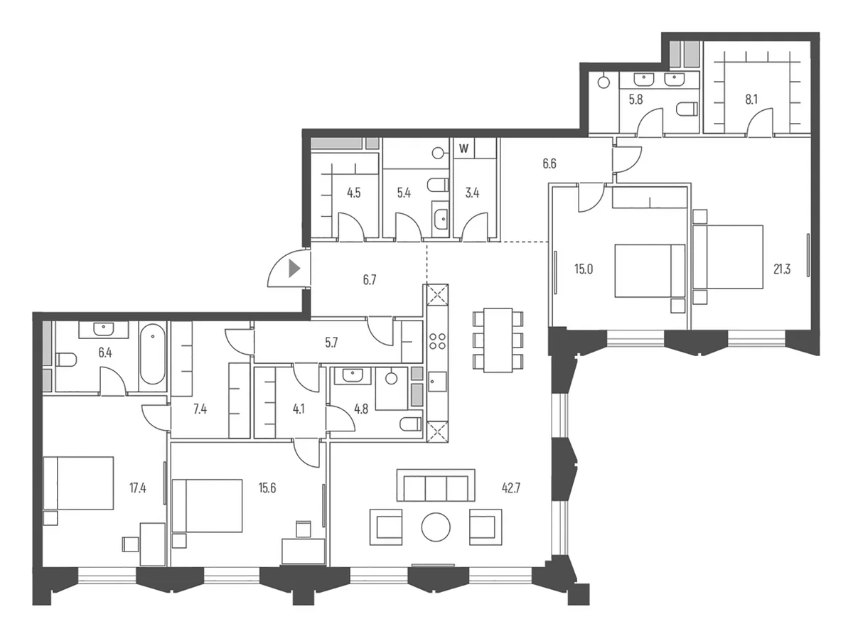 Планировка: Квартира евро-5 180,9 м² в ЖК «Веспер Кутузовский»
