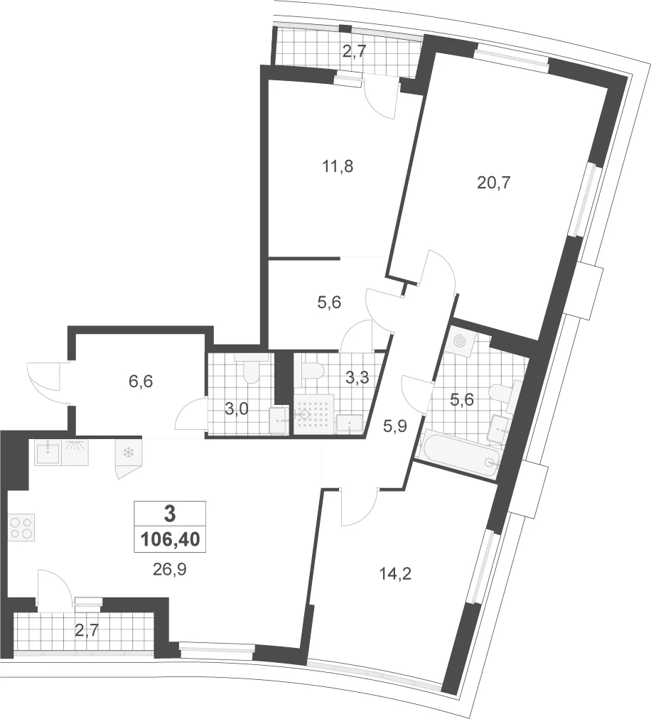Планировка: Квартира евро-4 103,6 м² в ЖК «Деснаречье»