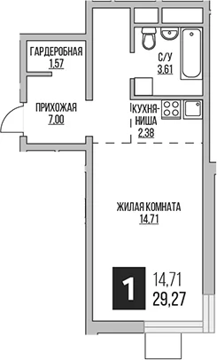 Планировка: Студия 29,3 м² в ЖК «Гранель Аникеевский»
