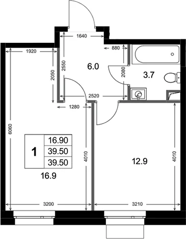 Планировка: 1-комнатная квартира 39,5 м² в ЖК «Кореневский Форт 2.3»