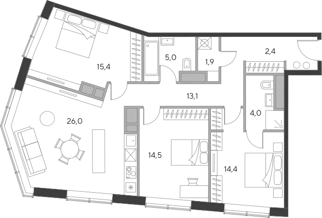 Планировка: Квартира евро-4 96,6 м² в ЖК «Дом Чкалов»