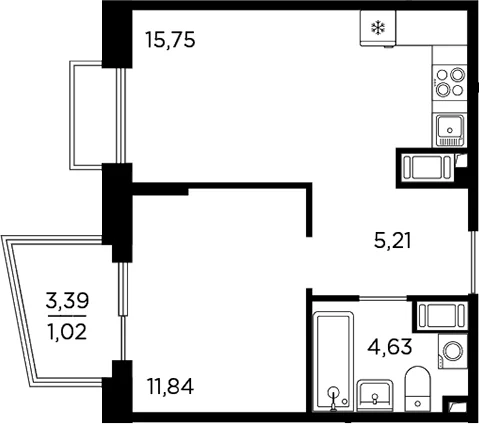 Планировка: Евродвушка 37,4 м² в ЖК «Респект»