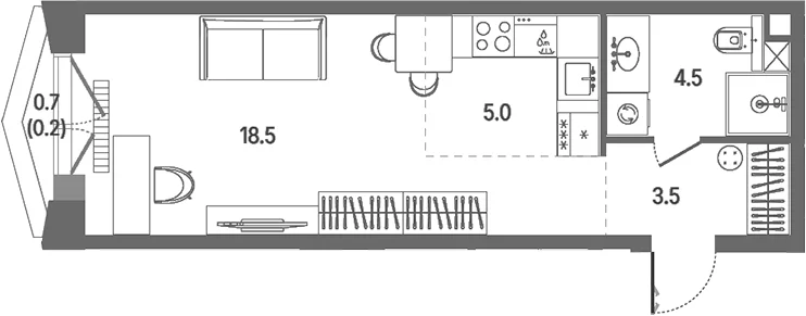Планировка: Студия 31,5 м² в ЖК «КОД Сокольники»