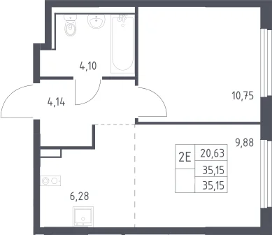 Планировка: Евродвушка 35,2 м² в ЖК «Пригород Лесное»