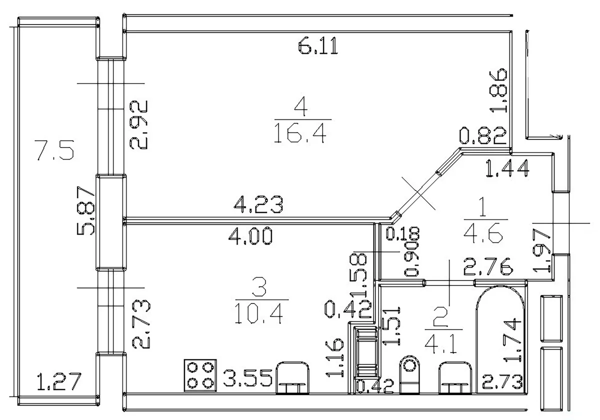 Планировка: 1-комнатная квартира 35,6 м² в ЖК «Можайский сквер»