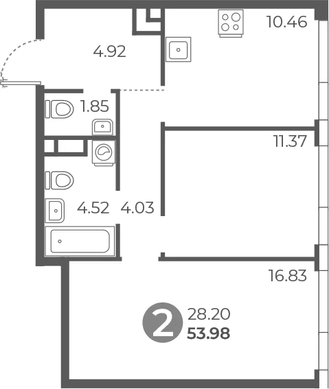 Планировка: 2-комнатная квартира 54 м² в ЖК «Нижегородская от Гранель»