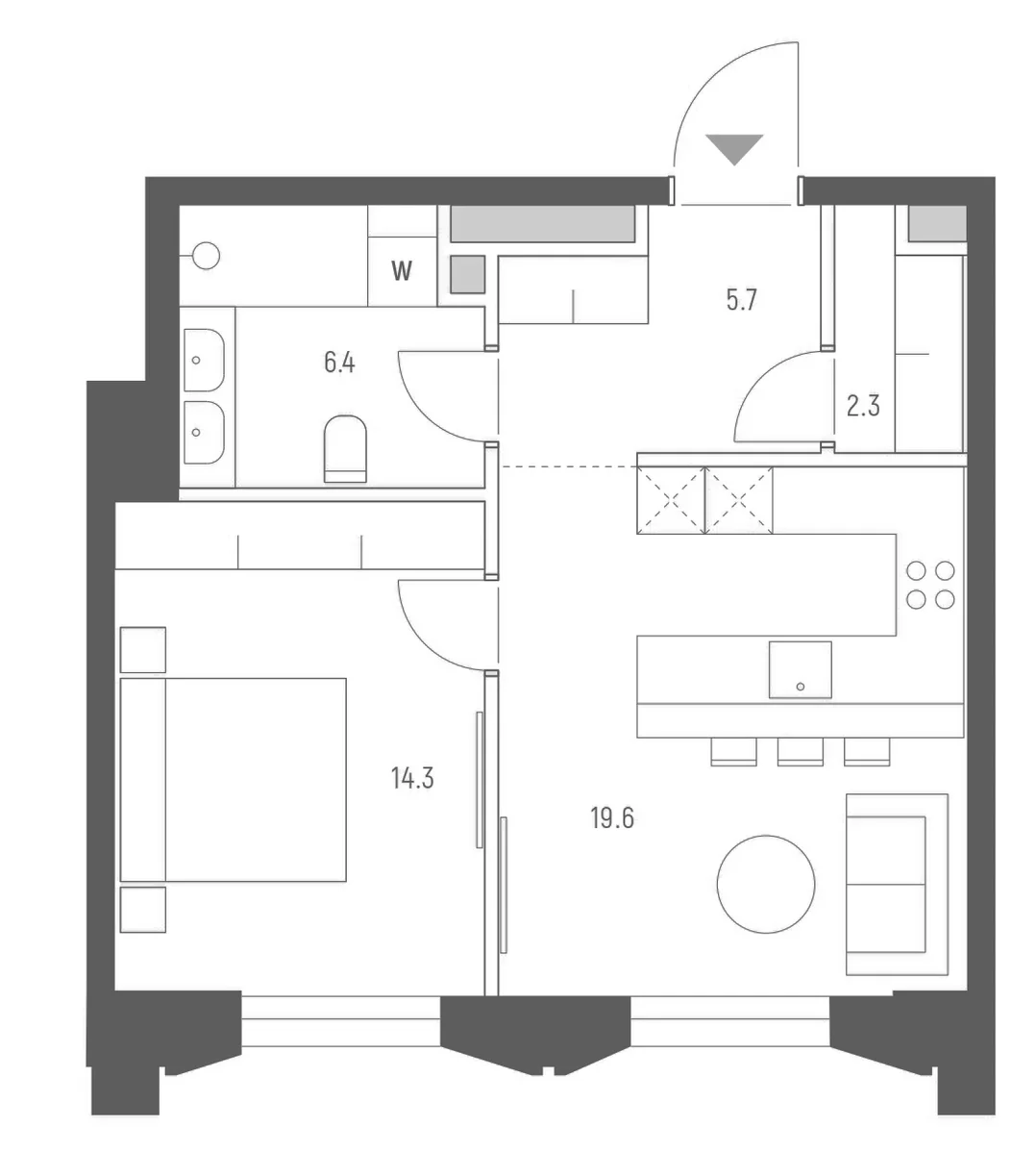 Планировка: Евродвушка 48,3 м² в ЖК «Веспер Кутузовский»