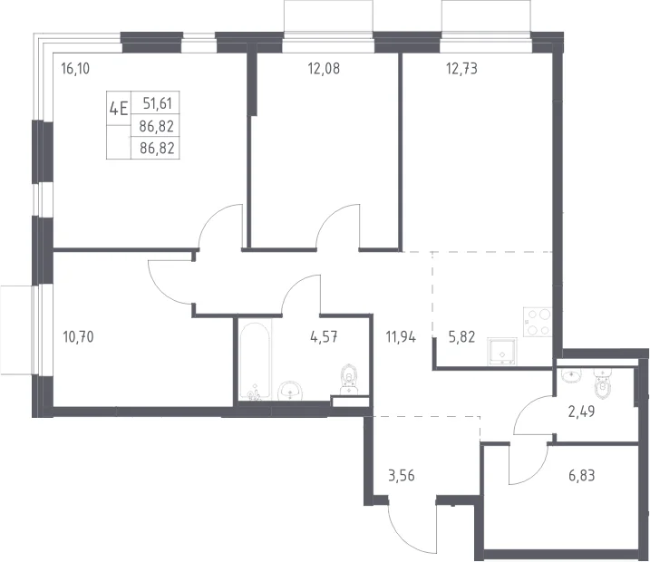Планировка: Квартира евро-4 86,8 м² в ЖК «Квартал Авиаторов»