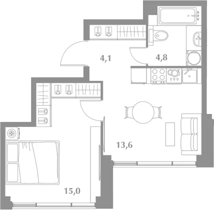Планировка: 1-комнатная квартира 37,5 м² в ЖК «Зиккурат Преображенский»