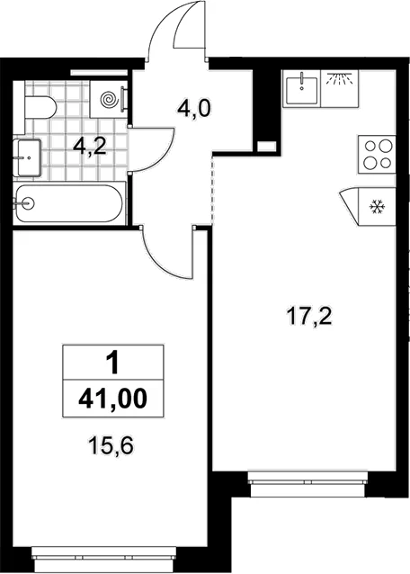 Планировка: Евродвушка 41 м² в ЖК «Деснаречье»