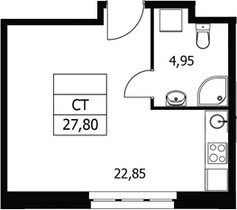 Планировка: Студия 27,8 м² в ЖК «Волковская 67»