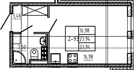 Планировка: Студия 23,9 м² в ЖК «Новая история»