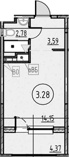Планировка: Студия 20,5 м² в ЖК «COSMOS SMART САНКТ-ПЕТЕРБУРГ ЮЖНЫЙ ОТЕЛЬ»