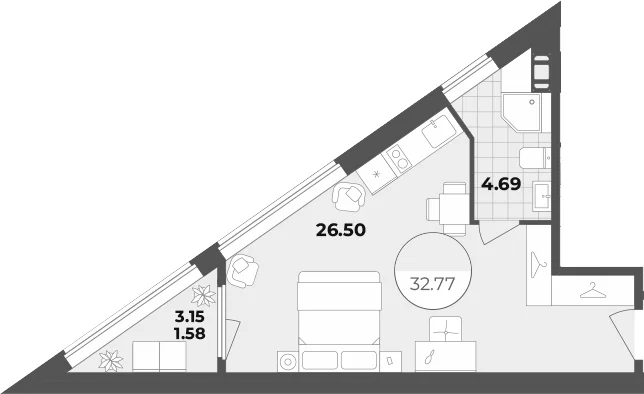 Планировка: Студия 31,2 м² в ЖК «Апарт-отель Лиговский 127»