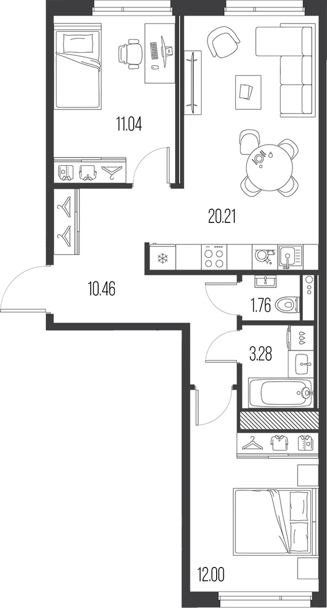 Планировка: Евротрёшка 58,8 м² в ЖК «Легенда Васильевского»