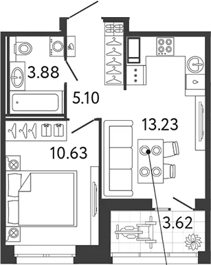 Планировка: 1-комнатная квартира 32,8 м² в ЖК «Ultra City 3.0»