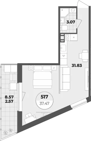 Планировка: Студия 34,9 м² в ЖК «Апарт-отель Лиговский 127»