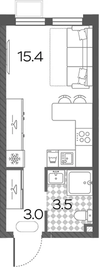 Планировка: Студия 21,9 м² в ЖК «Лучи»