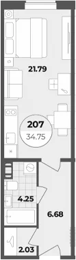 Планировка: Студия 34,8 м² в ЖК «Апарт-отель Лиговский 127»