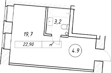 Планировка: Студия 22,9 м² в ЖК «пр-кт Обуховской Обороны, 42 к2»