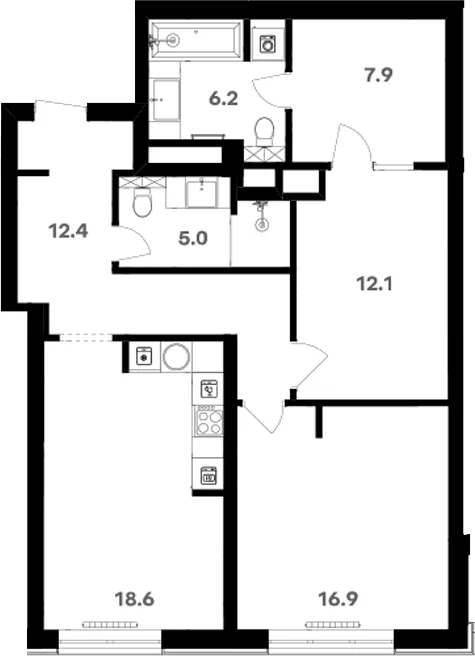 Планировка: Квартира 81 м² в ЖК «RIVER HOUSE Щелково»
