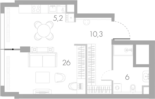 Планировка: Студия 47,5 м² в ЖК «Ривер Парк Кутузовский»