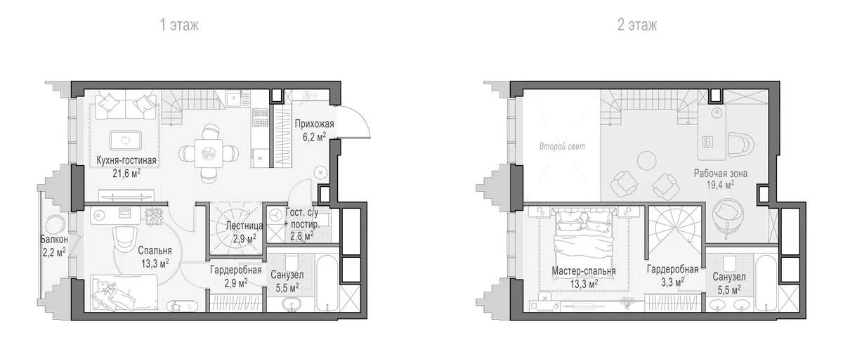 Планировка: Евротрёшка 77,3 м² в ЖК «Квартал Тишинский бульвар»