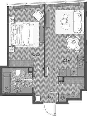 Планировка: Евродвушка 51 м² в ЖК «ОНЕ»