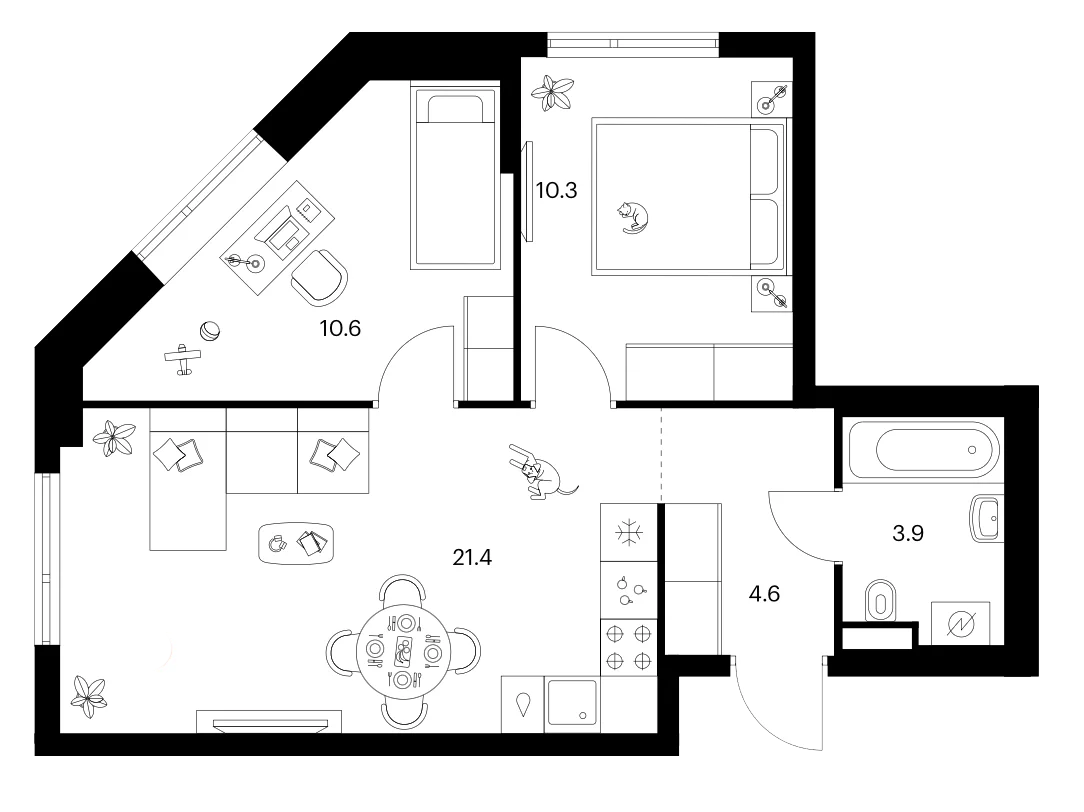 Планировка: 2-комнатная квартира 50,8 м² в ЖК «Белая Дача парк»