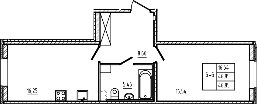 Планировка: Евродвушка 46,9 м² в ЖК «Новая история»