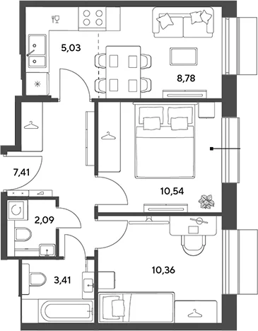 Планировка: Евротрёшка 47,6 м² в ЖК «Публицист»