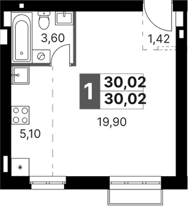 Планировка: Студия 30 м² в ЖК «Жаворонки Клаб»