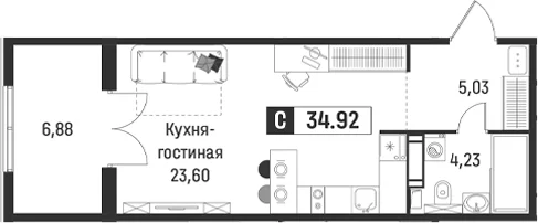 Планировка: Студия 32,9 м² в ЖК «Символист»