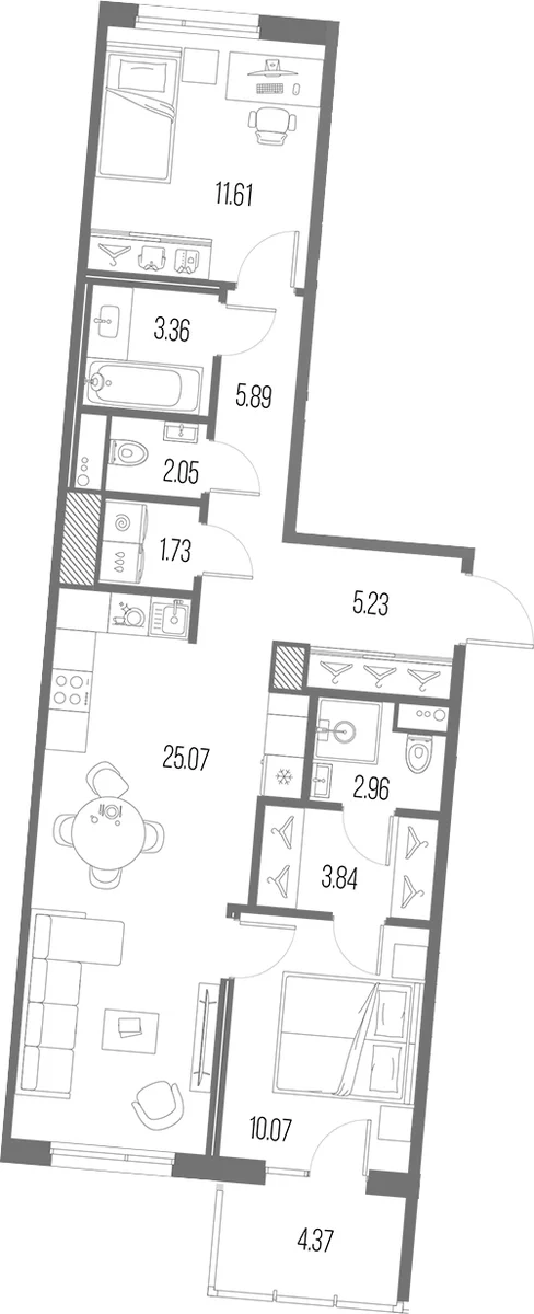 Планировка: Евротрёшка 71,8 м² в ЖК «Легенда Васильевского»