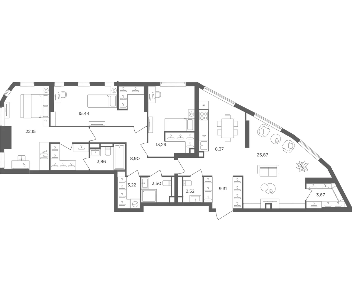 Планировка: Квартира евро-4 120,1 м² в ЖК «Сикрет Гарден»