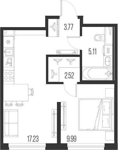 Планировка: Евродвушка 38,6 м² в ЖК «Новая земля»