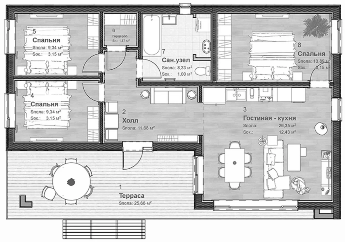 Планировка: Коттедж 100,3 м² в ЖК «Коттеджный поселок Грин Лаундж. EN DEVELOPMENT»