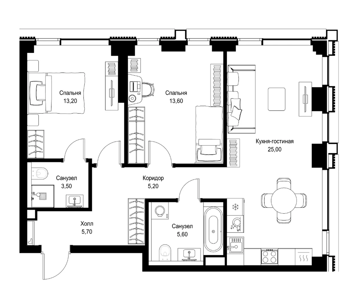 Планировка: Евротрёшка 71,8 м² в ЖК «СИТИДЗЕН»
