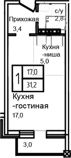Планировка: Студия 28,2 м² в ЖК «Троицкий»